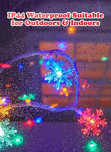 Miniatura 8 de Paquete de 2 luces de copos de nieve para exteriores, 50 LED de 26 pies, luces navideñas con pilas, 8 modos de iluminación, impermeables,