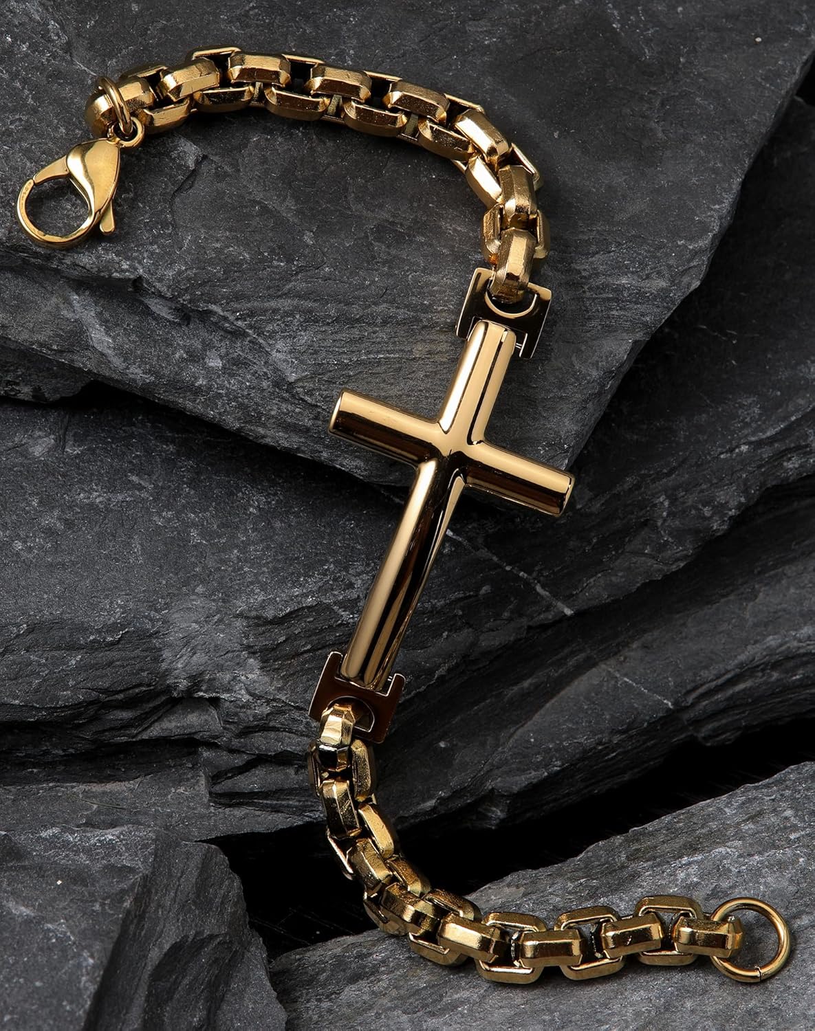 Stainless Steel Mens Cross Bracelet - 18K Gold Plated 316L Christian - Religious Jewelry for Women - Image 3
