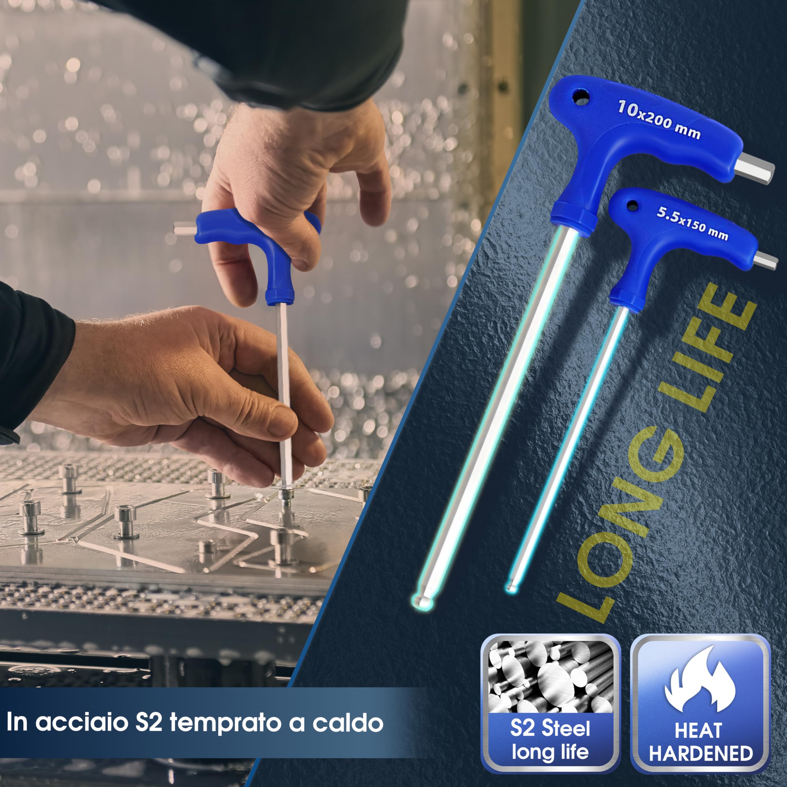 S&R Set Chiavi Esagonali Allen Kit Brugole Lunghe con Manico a T (2-10 mm). Set 10 Chiavi Maschio Qualità Industriale