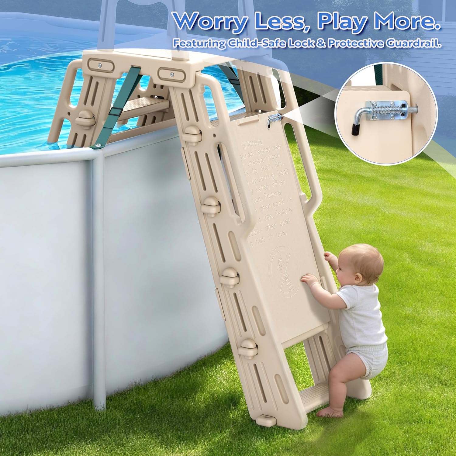 Pool Ladder Above Ground Swimming Safety Plastic A Frame Pool Ladder with Platform and Safety Barrier for 48-52 inches Pool