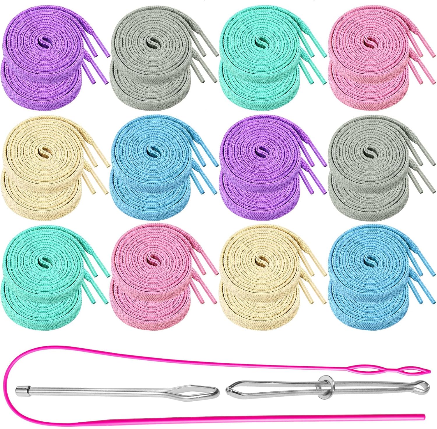 Sweatshirt Drawstring Replacement - 24Pcs Premium Hoodies Drawstring in 12 Colors, Hoodie Strings with 3Pcs Drawstrings Threader for Pants Shorts (48IN Long)