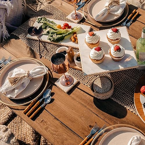 Miniatura 7 de Cambridge Silverware Set, Plastic Bamboo-Shaped Handle 20-Piece Flatware Set, 18/0 Stainless Steel, Service For 4, Dishwasher Safe, Knife Spoons and