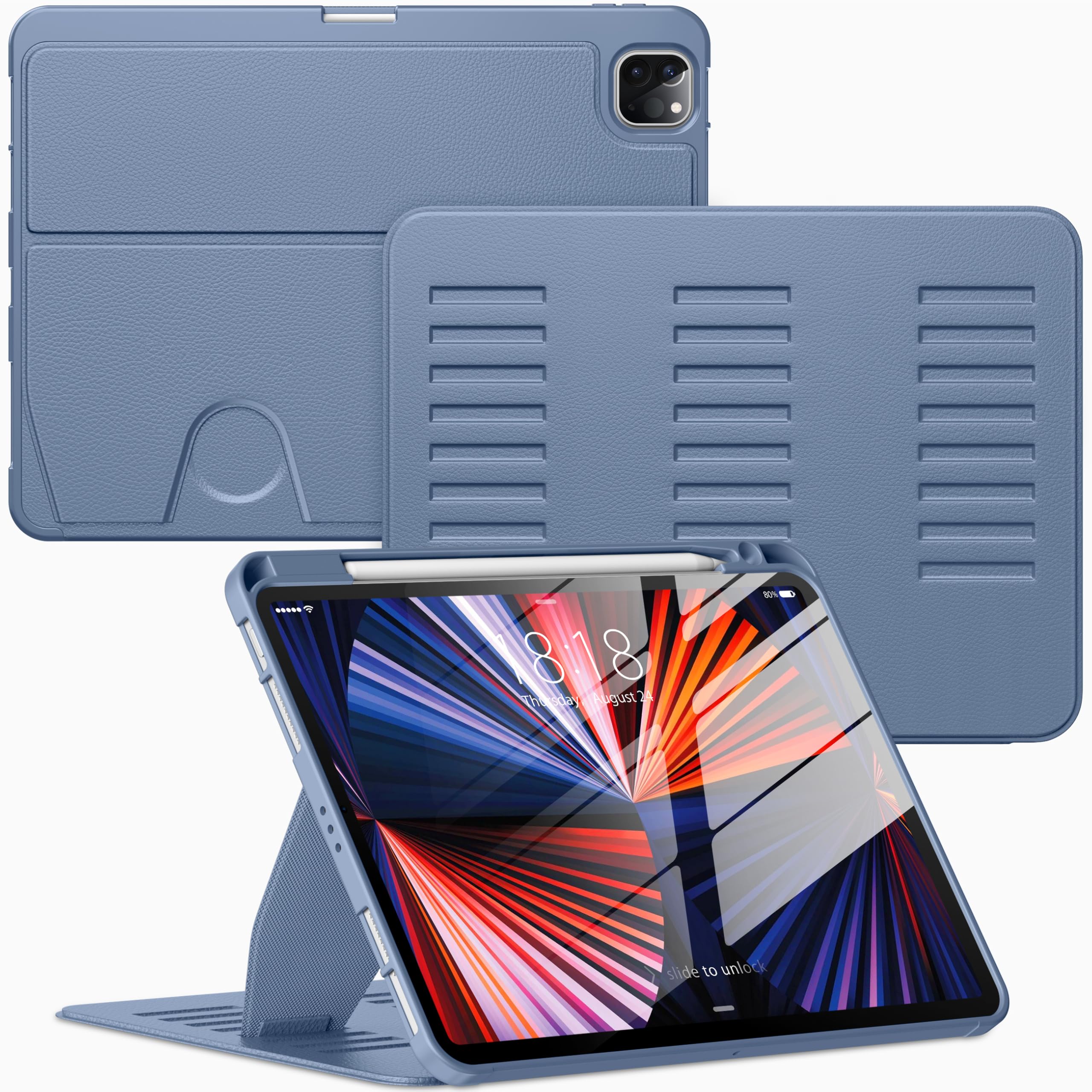 VIKESI Case for iPad Pro 11 Inch 4th / 3rd / 2nd / 1st Generation 2022/2021/2020/2018,Multiple Angles Stand Cover,Soft Back,Pencil Holder,and Auto Sleep/Wake,Mist Blue