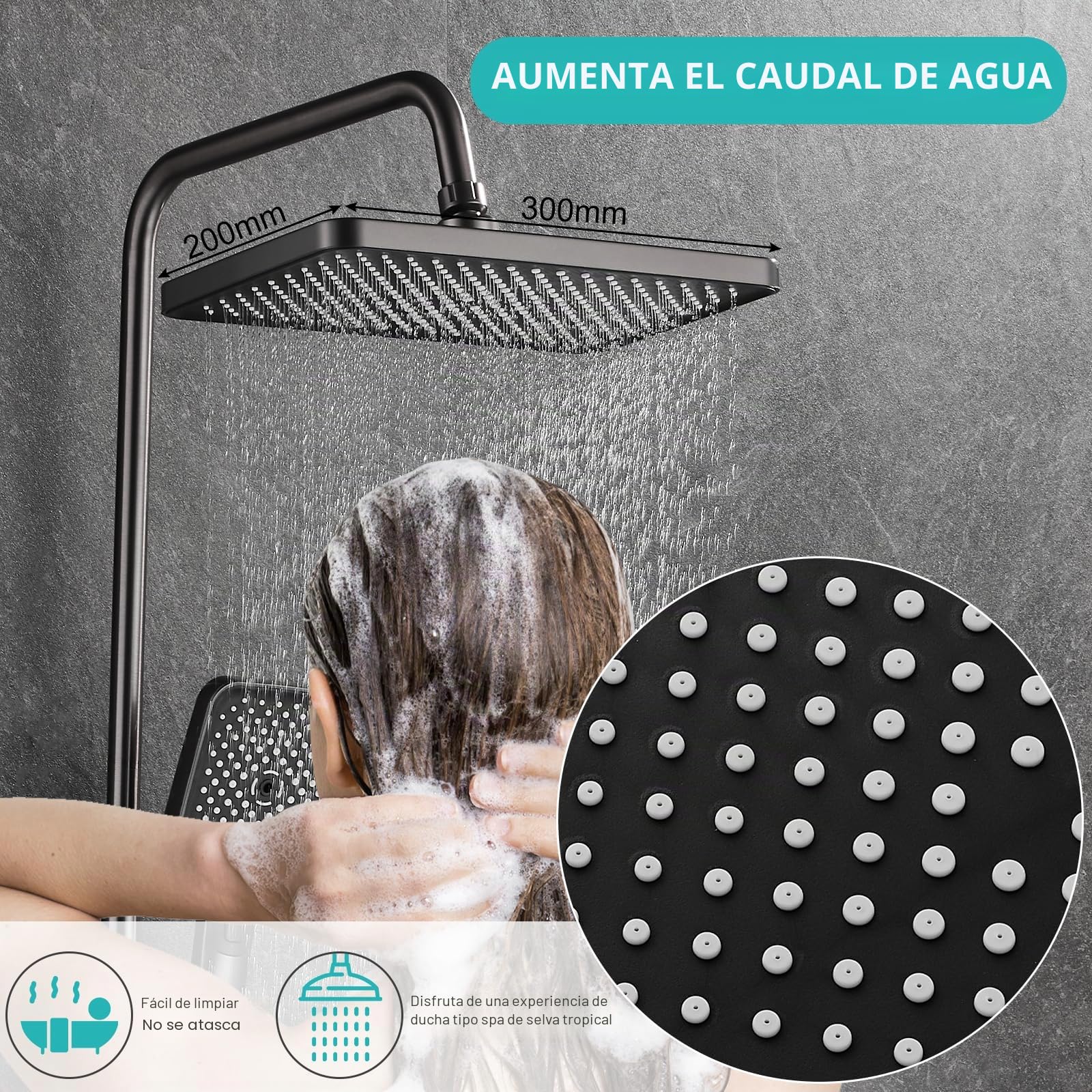 Columna de Ducha con Rociador superior/Ducha de mano ABS, 4 Modos Indicación de La Temperatura del Agua, Columna Ducha Columna de Baño Multifuncional Altura Ajustable 85-105cm, Negro