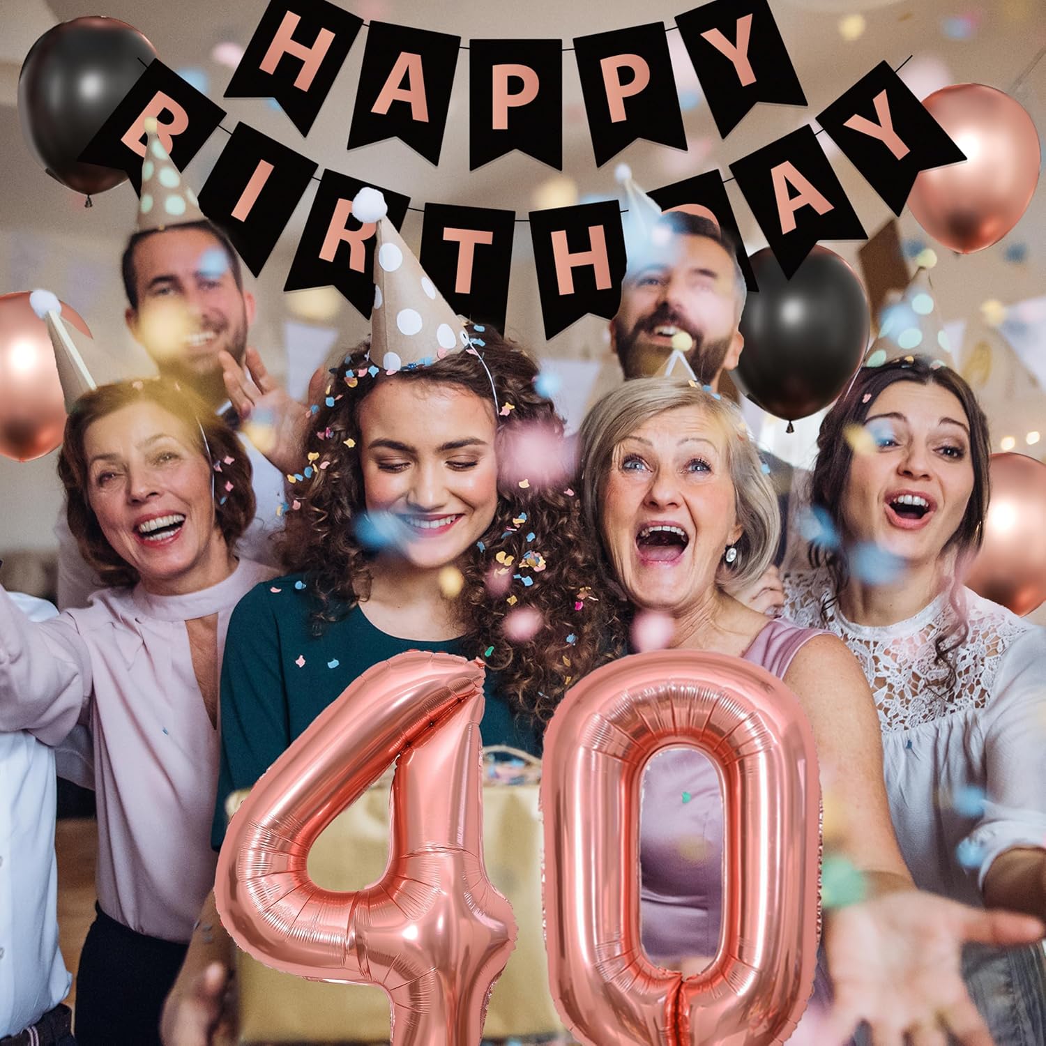 Rose Gold 40th Birthday Decorations for Women - Fabulous 40 Birthday Party Supplies Include 3pcs Balloon Boxes, Number 40 Foil Balloons, Fringe Curtains, Black Pink Garland Arch Kit - Photo Backdrop - Image 8
