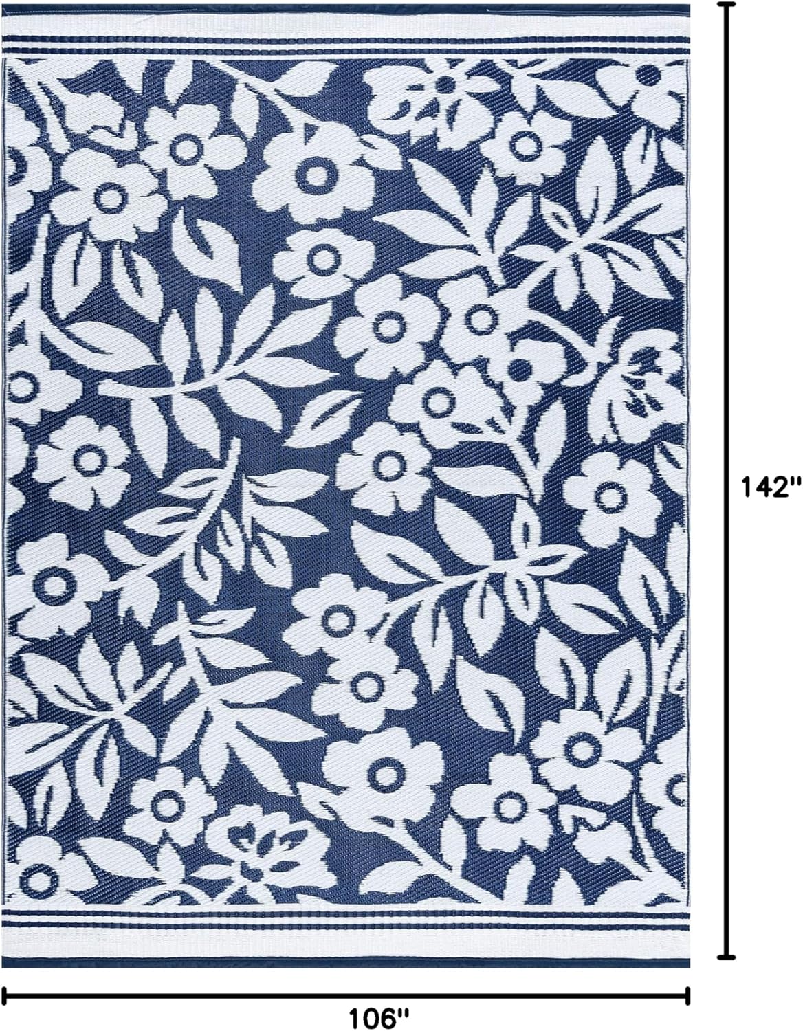 Kaliyah Navy Reversible Plastic Straw Large Outdoor Patio Rug 9x12 for Patios Garden Picnic Camping Mats Waterproof and Washable