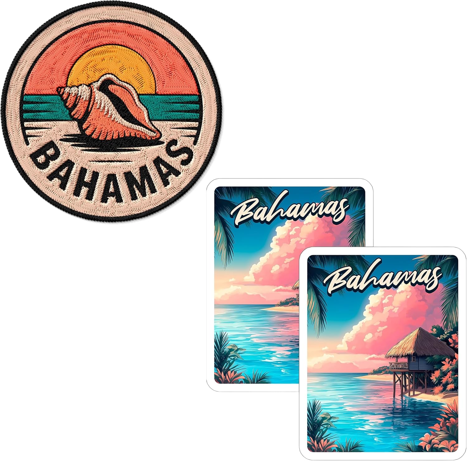 Bahamas Vinyl Sticker 4in 2-Pack & Iron-On Patch Matching Bundle Gift Set