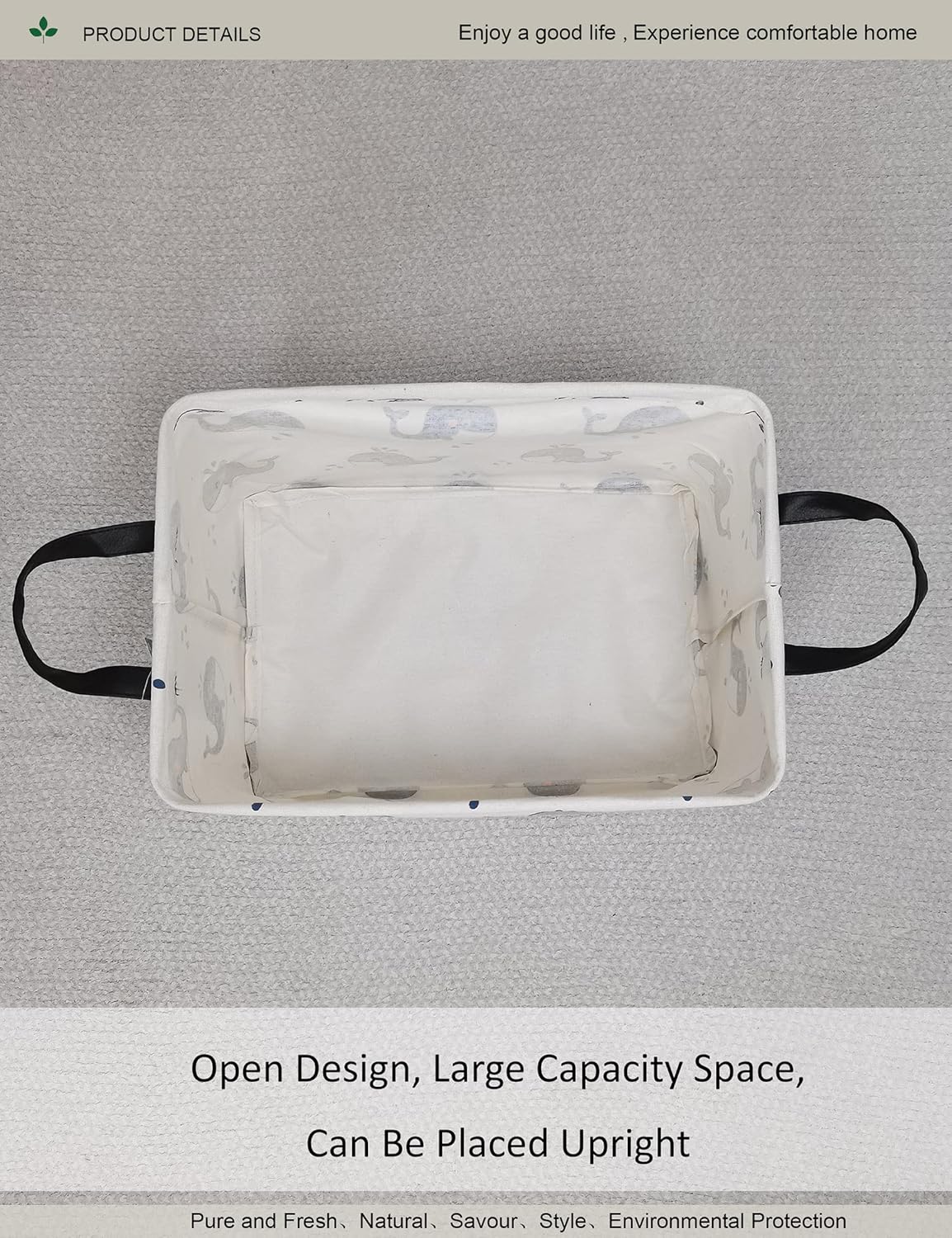 Rectangular Folding Laundry Basket,Canvas Basket,Nersury Hamper,Suitable for Children,Office,Bedroom,Clothes,Toys Storage (REC whale), 14.9’’L ×10.2’’W×9.05’’H inches