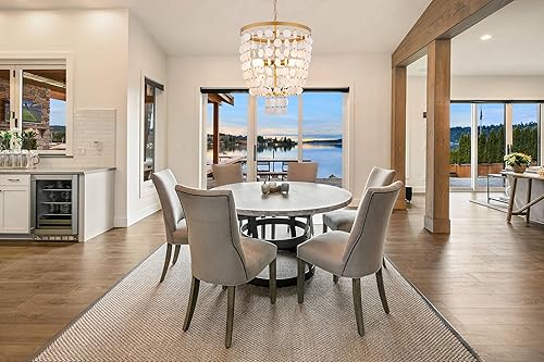 Miniatura 7 de Wellmet Capiz - Lámpara colgante costera para comedor, 6 luces, lámpara de conchas de playa, lámpara dorada para dormitorio, baño, cocina,