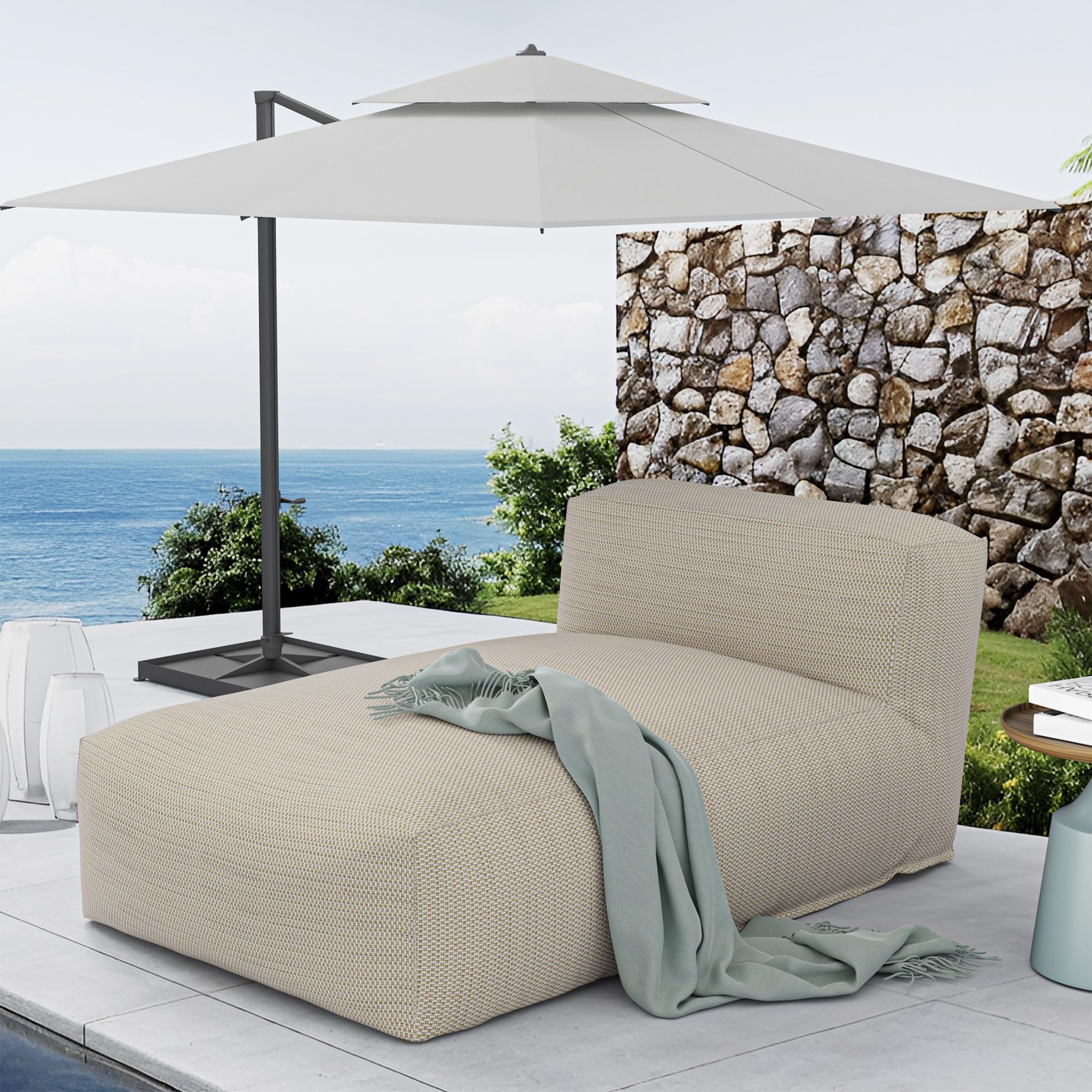 Dineli Chaise Lounge Chair Outdoor Bed Lounger Outdoor Couch Sofa for Pool Comfy Patio Furniture Foam Filling Bean Bed Chair Lazy Sofa for Outside, Water-Resistant Sunbed (Light Orange, 59'' Length)