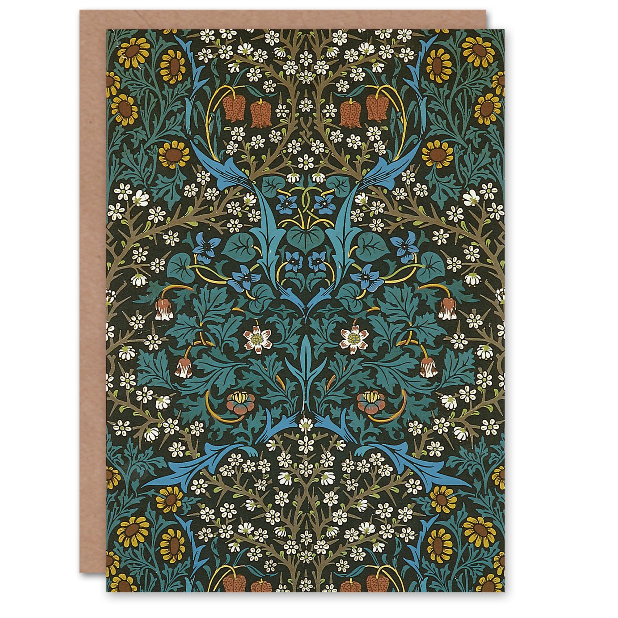 Artery8 - Greeting Card - William Morris Tulip & Daisy Flowers - Green