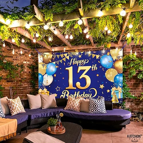 Miniatura 6 de KatchOn, Cartel azul extragrande de feliz cumpleaños número 13, 72 x 44 pulgadas, decoraciones de cumpleaños número 13 para niños y niñas,