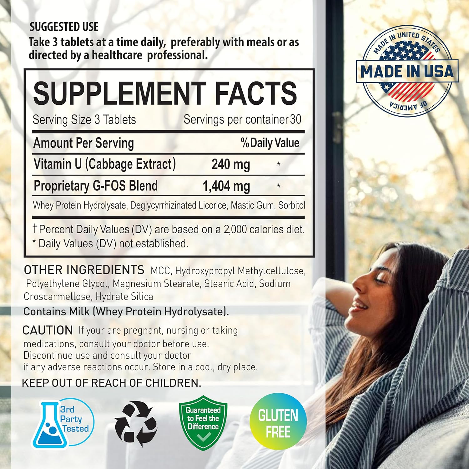 NANOWELL G-FOS Digestive Health Supplement, Vitamin U - 90 Tablets X 2 Bottles for 2 Months (180 Count)