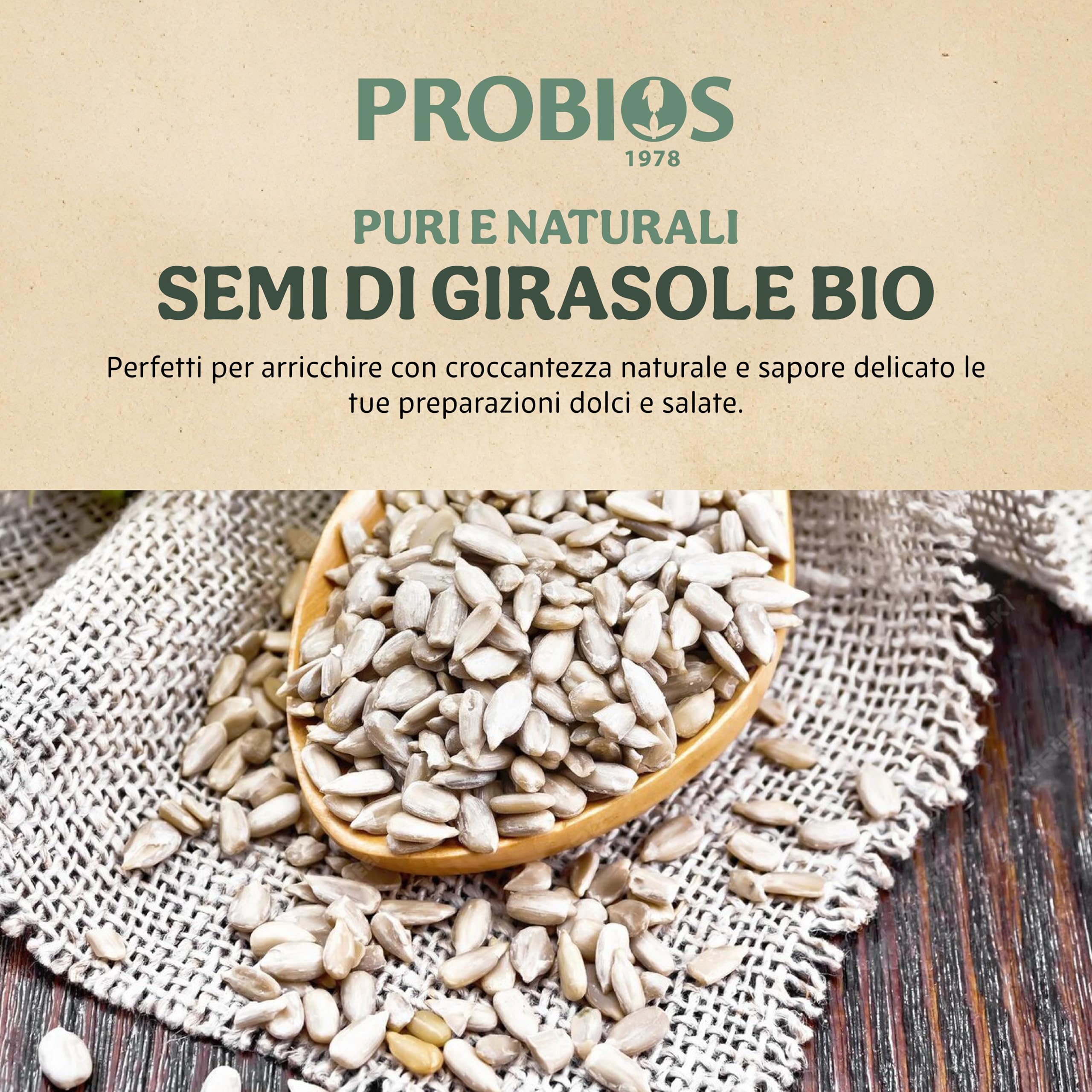 Probios Semi di girasole Biologici - Ricchi di Fibre e Minerali - Semi Girasole Crudi Commestibili - Vegani - Confezione da 5 kg