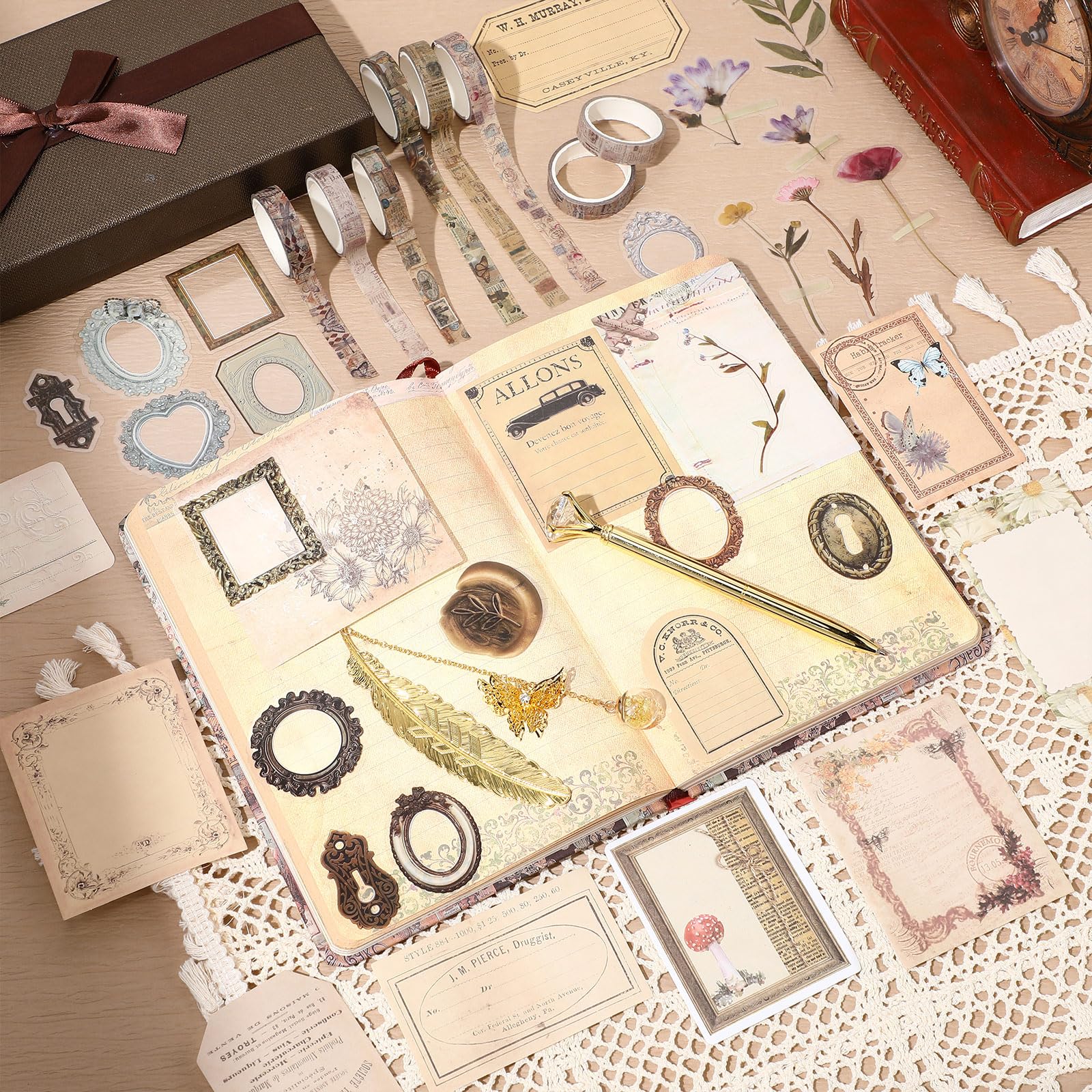 Kit de scrapbooking avec journal à faire soi-même avec serrure - Fournitures d'art et d'artisanat pour anniversaire, vacances, cadeau idéal pour femmes et adolescentes (marron, rétro)