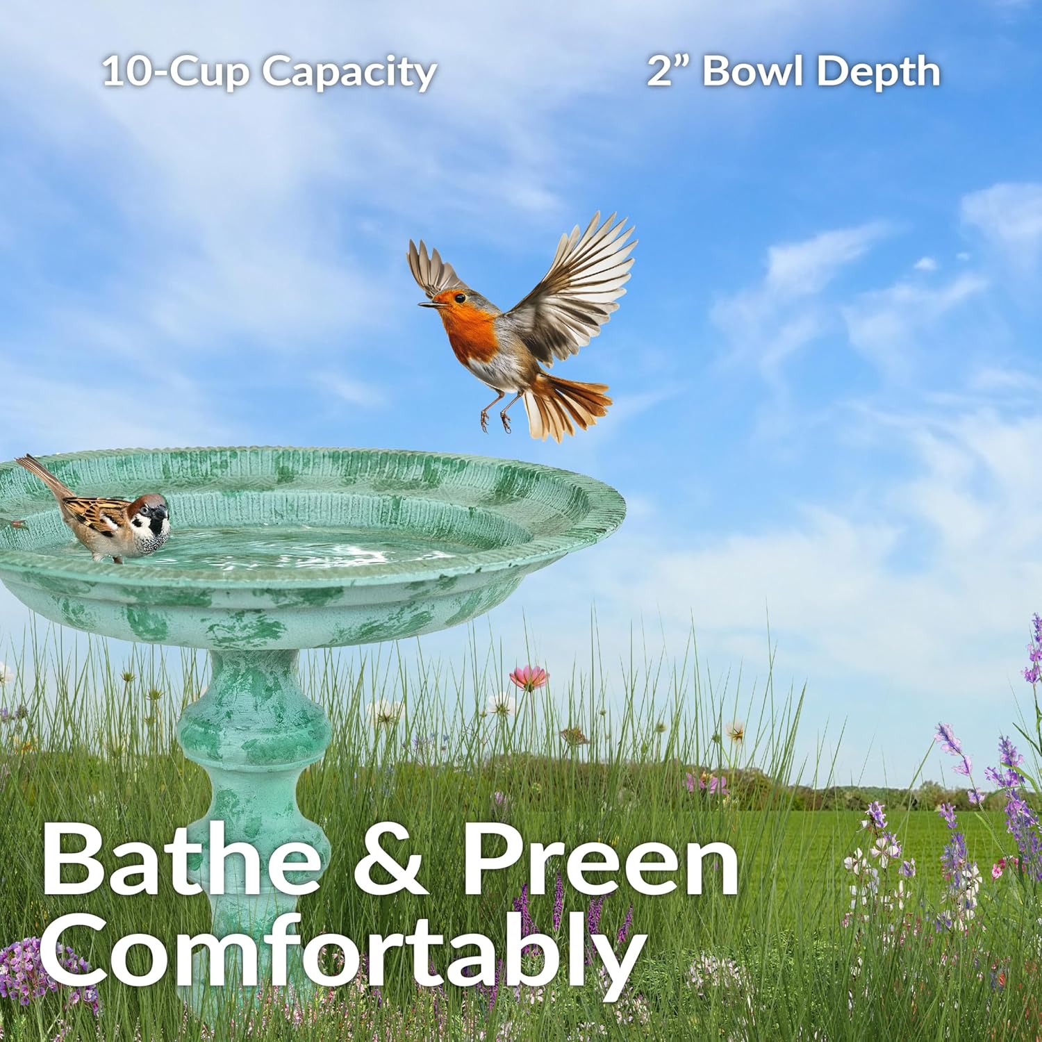 Sunnydaze Backyard Beauty Metal Bird Bath with UV-Resistant Finish - Cast Aluminum - Green Patina - 18" H