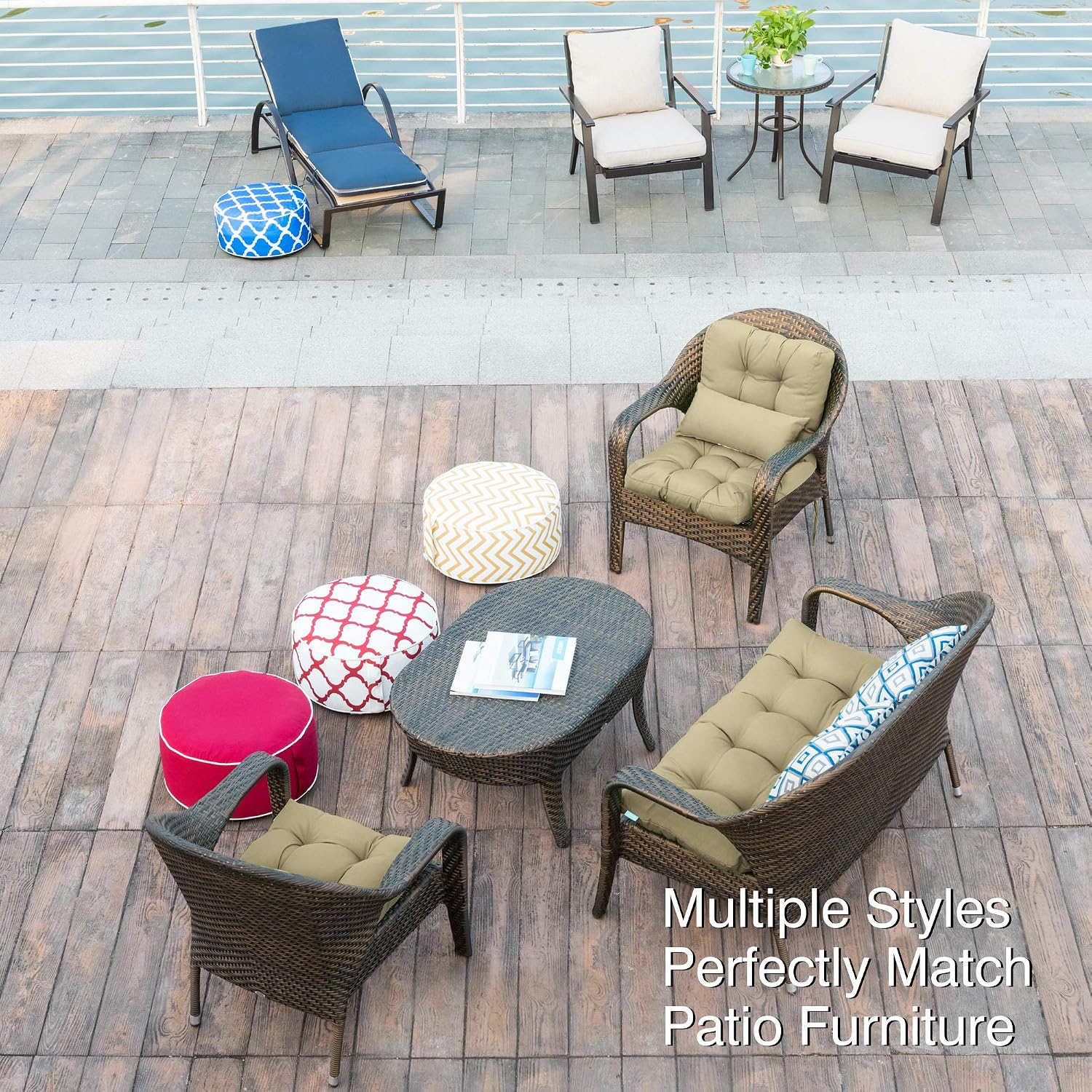 QILLOWAY Outdoor Chair Cushion for Patio Furniture, Waterproof Patio Cushions with Ties, Fade Resistant Replacement Pads for Outdoor Rocking Chairs,Beige