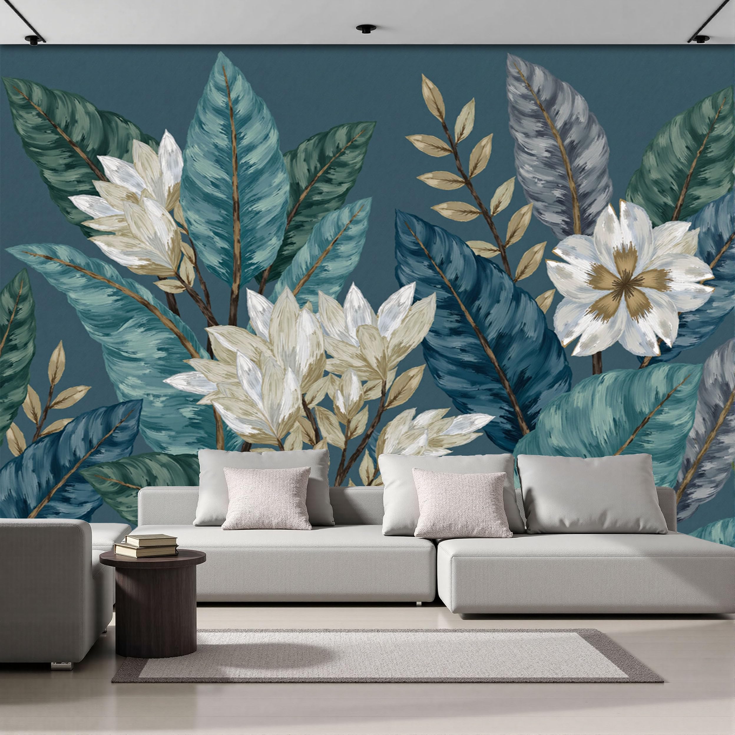 Papier peint panoramique plantes tropicales 200x140cm en soie pour salon
