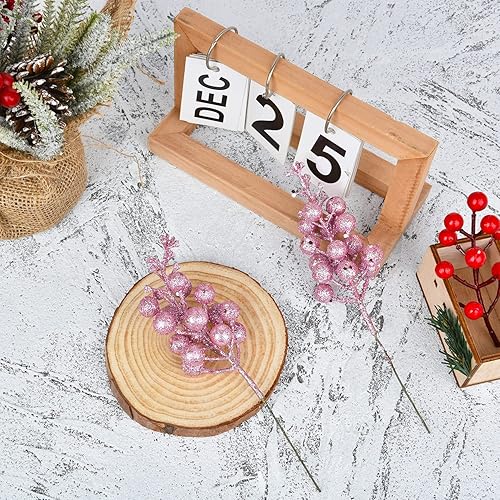 Miniatura 55 de Paquete de 14 tallos con bayas y con purpurina para Navidad, artificiales, de 7.8 pulgadas, adornos para el árbol de Navidad, para hacer coronas