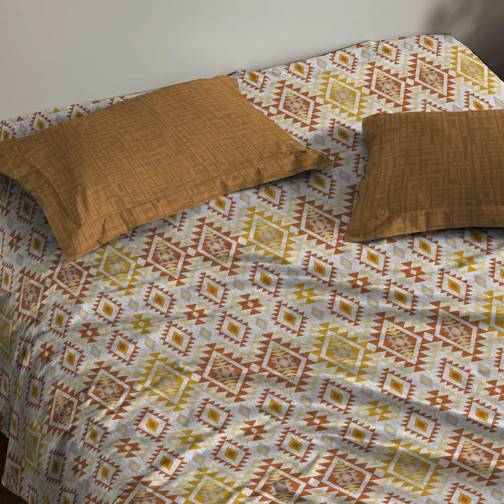 Trident Bedsheet Set - Urban Comfort Collection, 100% Cotton Bedsheet for Double Bed (1 Queen Size Bedsheet with 2 Pillow Covers) Superior Softness, 144 Thread Count - Aria Yellow
