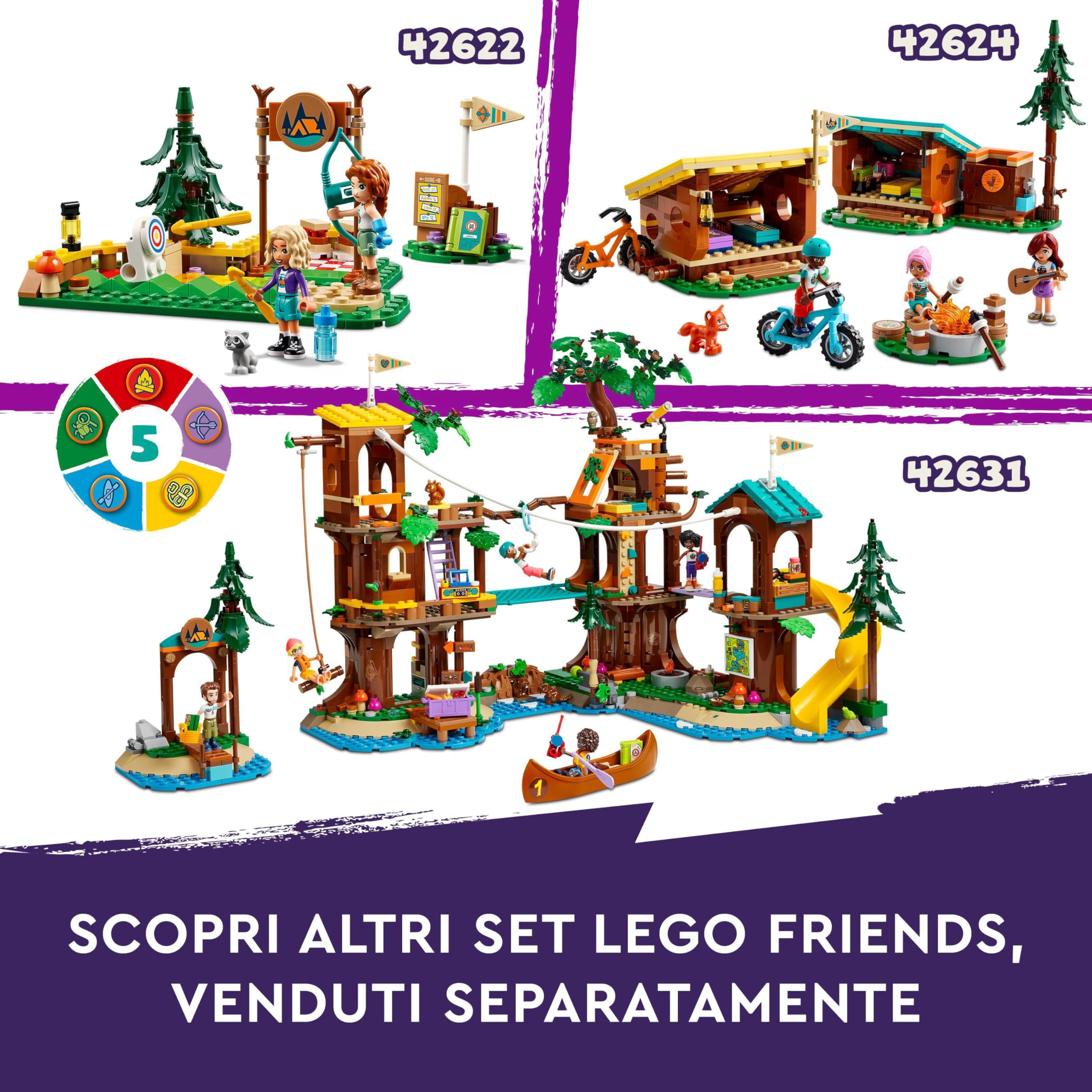 LEGO Friends Campo Avventura - Sport Acquatici, Giochi di Ruolo Educativi per Bambine e Bambini da 7 Anni con Molo e Campeggio Giocattolo da Costruire, Accessori e 3 Personaggi, Idea Regalo 42626