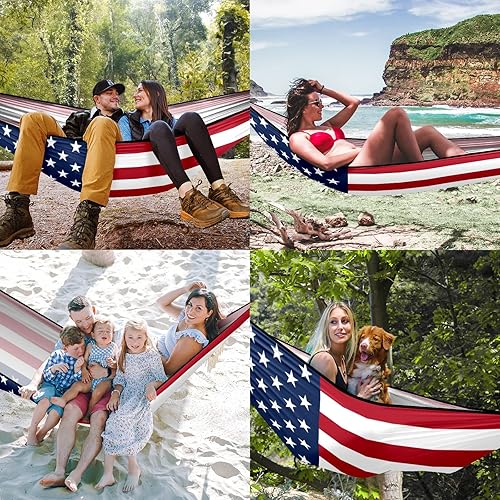 Miniatura 3 de Hamaca para acampar al aire libre, hamacas dobles e individuales con 2 correas para árboles, ligera y portátil, pero resistente, hamacas de nailon