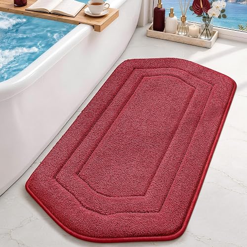 COSY HOMEER Plush Non-Slip Bath Mat, Red, 24" x 48"