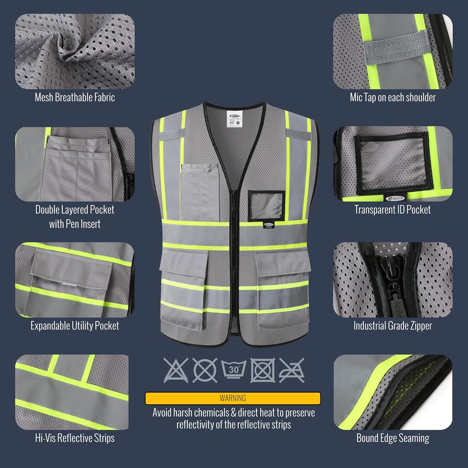 JKSafety Safety Vest for men women Hi Vis Reflective Vest with Pockets and Zipper High Visibility Meet ANSI Standard（BX320 thumbnail