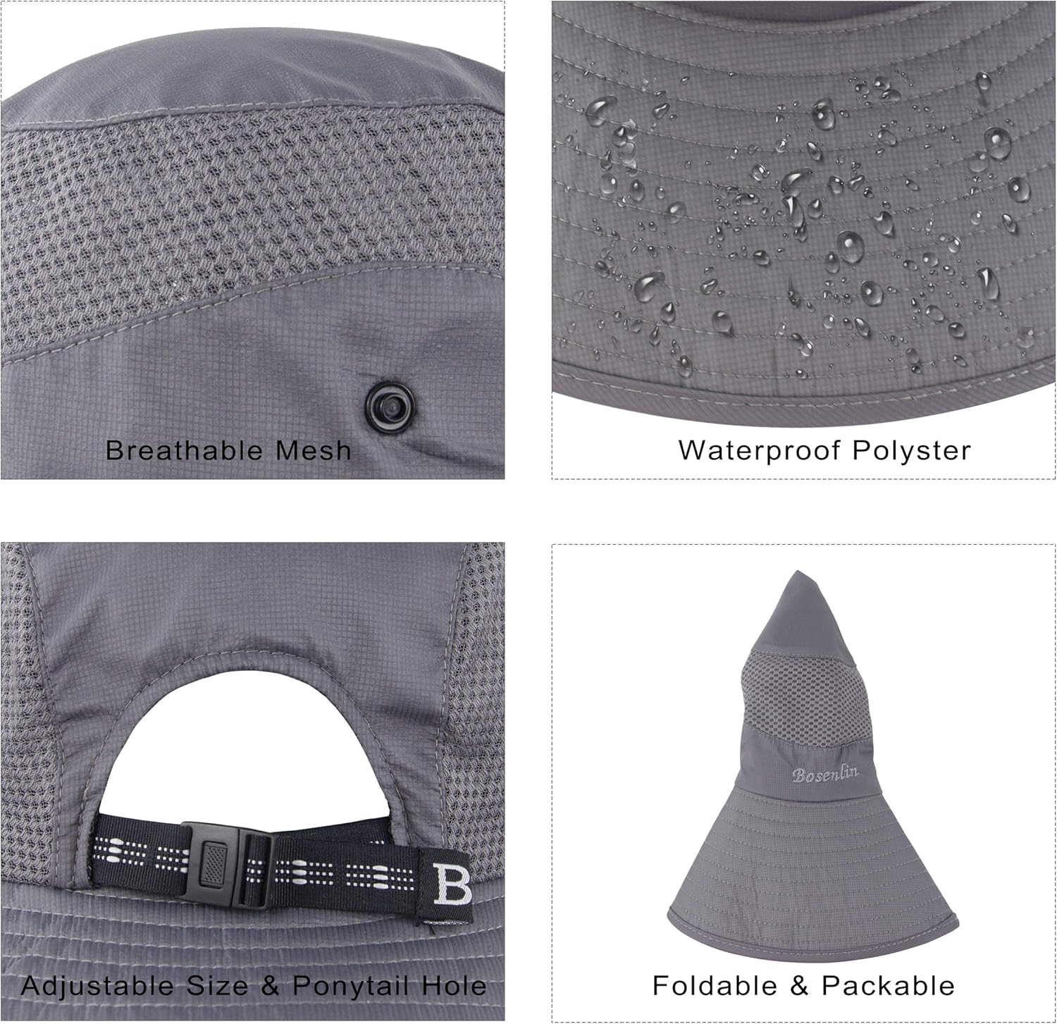 Women's Summer Sun Outdoor UV Protection Foldable Mesh Wide Brim Beach Fishing Bucket Hat - Image 4