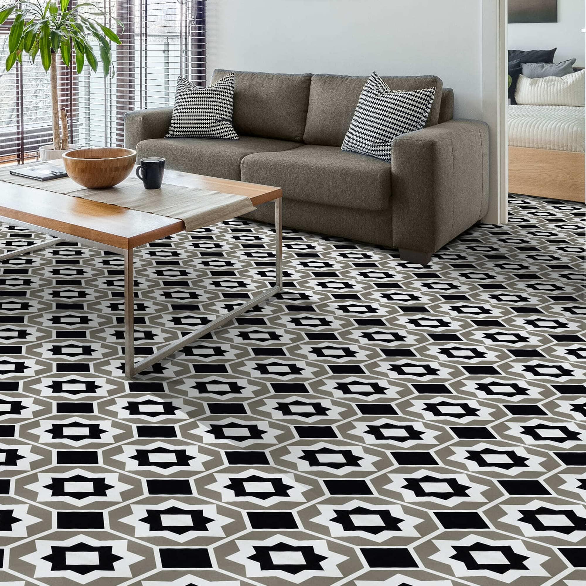 Retro Self Adhesive 12-Inch Vinyl Floor Tiles, 20 Tiles - 12" x 12", Onyx Star Pattern - Peel & Stick, DIY Flooring for Kitchen, Dining Room, Bedrooms & Bathrooms by Achim Home Decor, Black/Grey