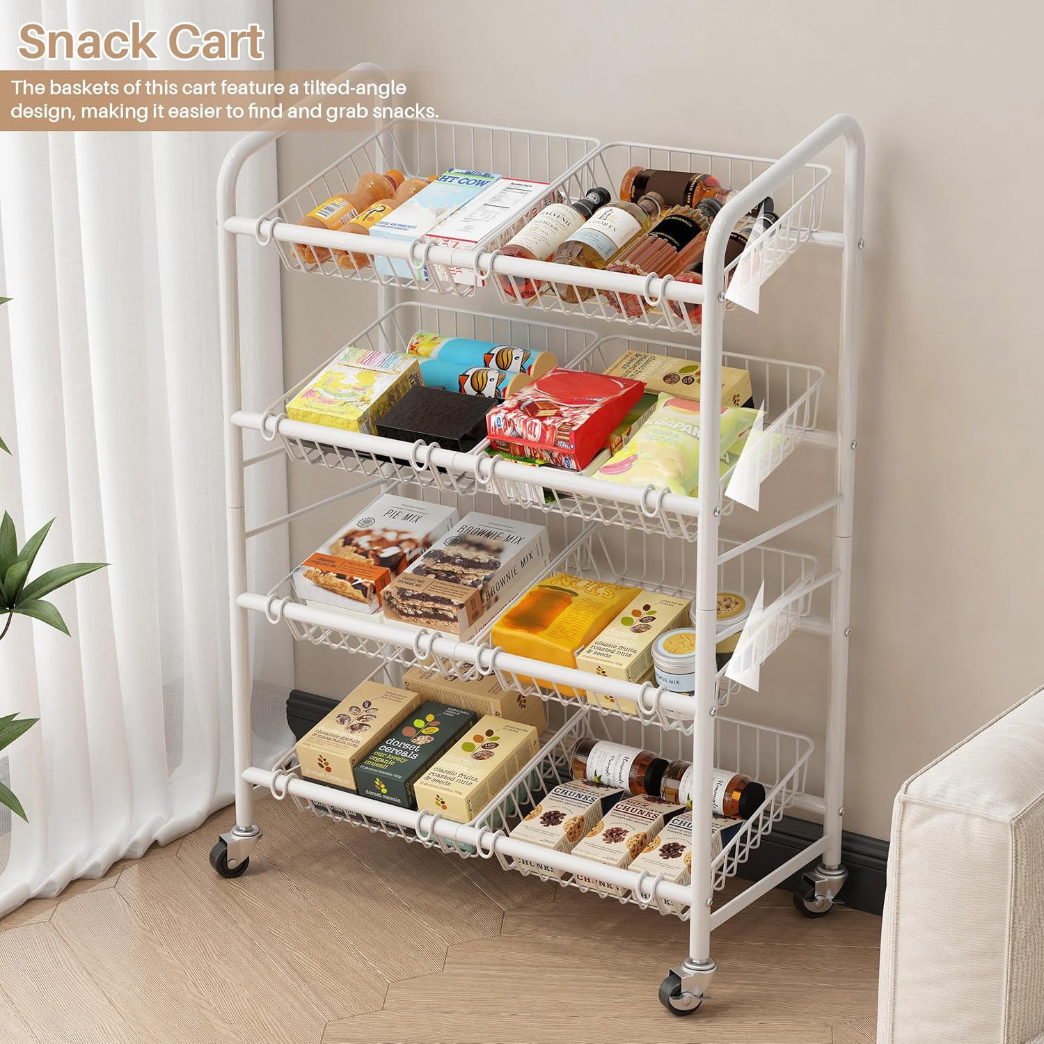UMDONX Fruit Basket Storage Cart with 8 Baskets and Wheels – Rolling Metal Kitchen Organizer for Fruits, Vegetables, Snacks & Pantry – Space-Saving Multi-Purpose Storage Rack for Home & Apartment - Image 5
