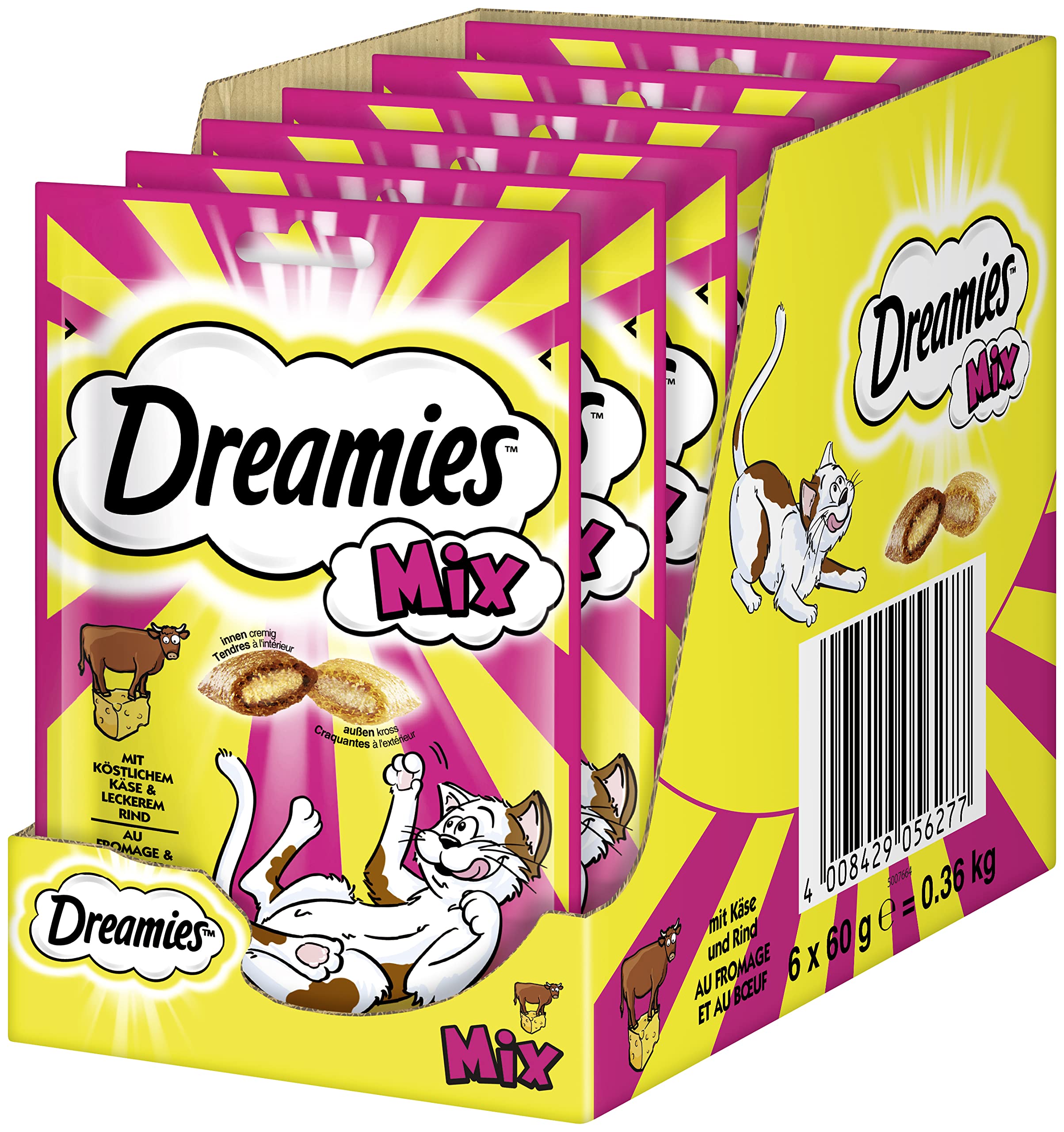Dreamies Mix - Aperitivos para Gatos - Exterior crujiente y Interior cremoso - 6 x 60 g