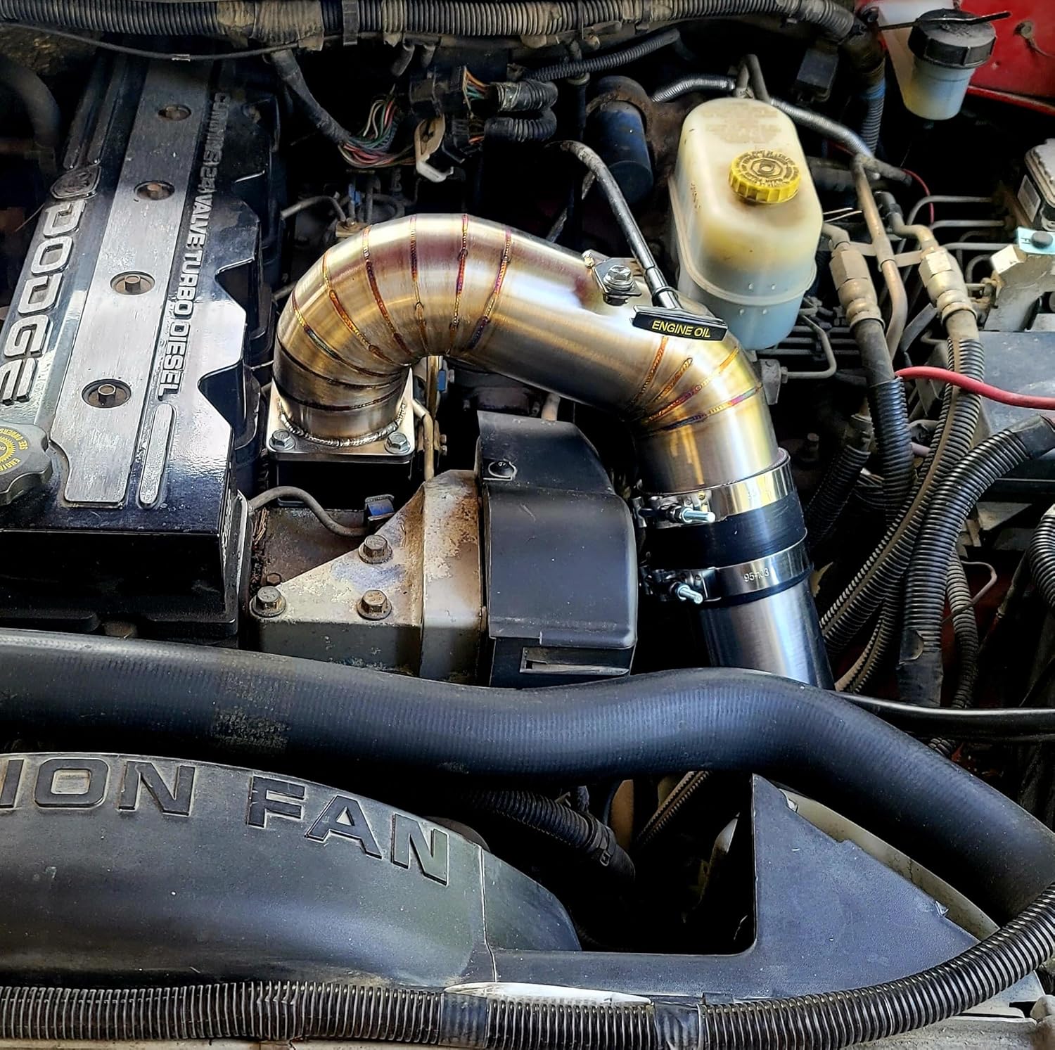 3.5" inch Intake horn and cold side piping kit for 5.9L 12V Cummins Engines in 1994-1998 Ram 2500/3500