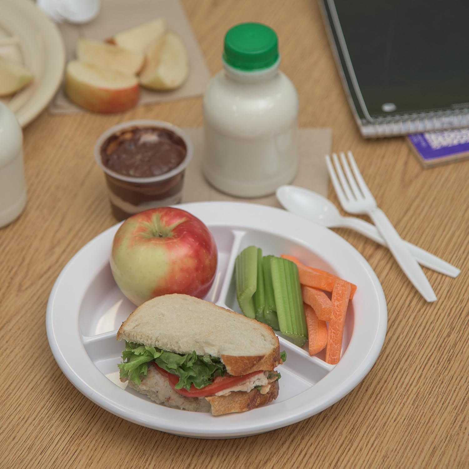 Carlisle FoodService Products Dallas Ware Plastic Divided Plate Reusable Portion Plate with 3 Compartments for Hospitals, Schools, and Home, Melamine, 9 Inches, White, Medium (Pack of 24)