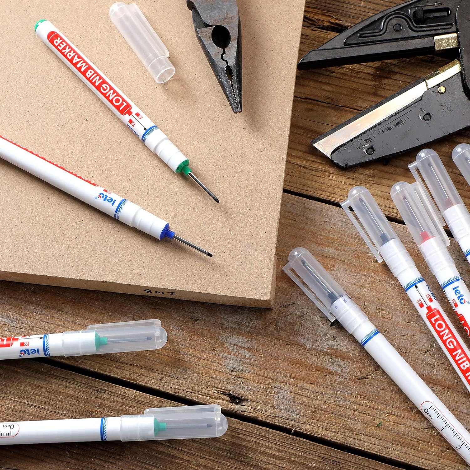Ireer 60 Pcs Multi Purpose Deep Hole Marker Pens Long Nosed Marker Deep Drill Hole Long Nib Scriber Waterproof Mechanical Carpentry Colorful Marker Pen for Woodworking Hardware Decoration Construction