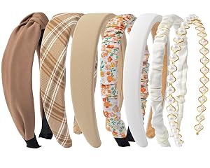 Sunolga 7 Pack Brown Headbands for Women Girls Non Slip Floral Padded Hairbands Cute Pearl Head bands Wide