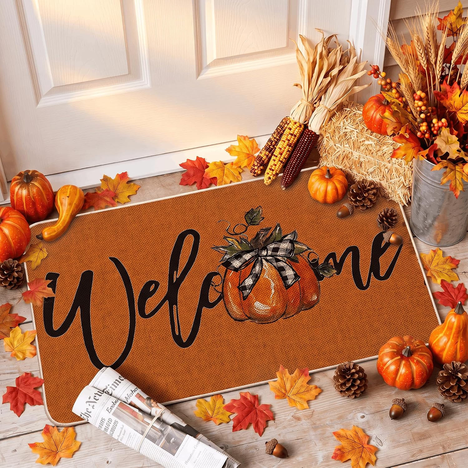 Artoid Mode Orange Pumpkin Fall Welcome Doormat 17x29 Inch