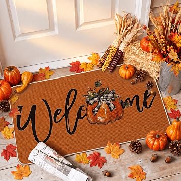 Artoid Mode Orange Pumpkin Fall Welcome Doormat 17x29 Inch