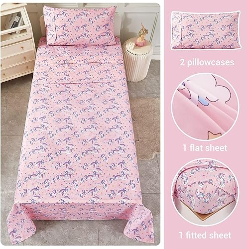 Miniatura 3 de softan Juego de sábanas para niños y niñas, tamaño individual, sábanas de microfibra para niños, transpirable y sedosa, sensación suave, juego de