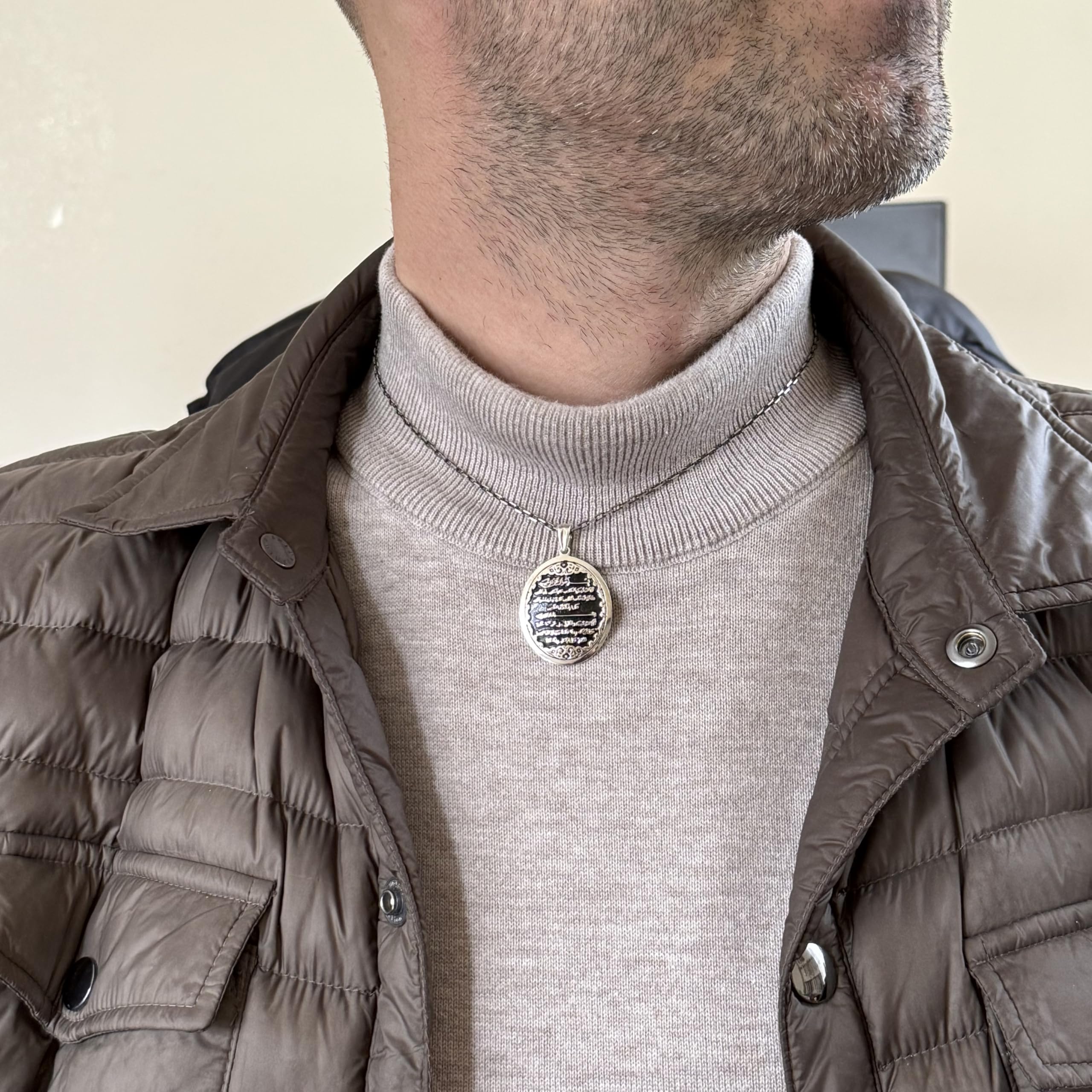 KAMBO Łańcuszek na szyję ze srebra wysokiej próby 925 – Falaq & Nas Surah grawerunek amulet koranowy dla ochrony i błogosławieństwa, duże srebro wysokiej próby, bez kamienia szlachetnego, duży, srebro