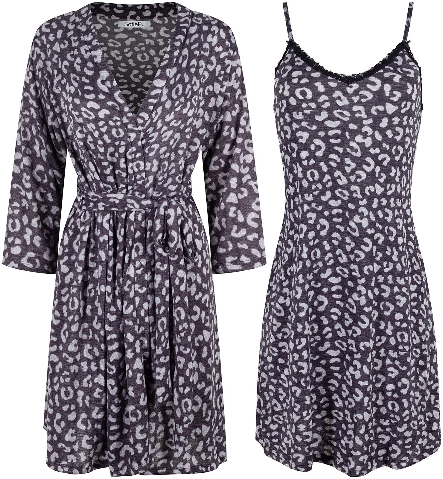 SofiePJ Women's Printed Chemise and Robe 2 Piece Sleep Set