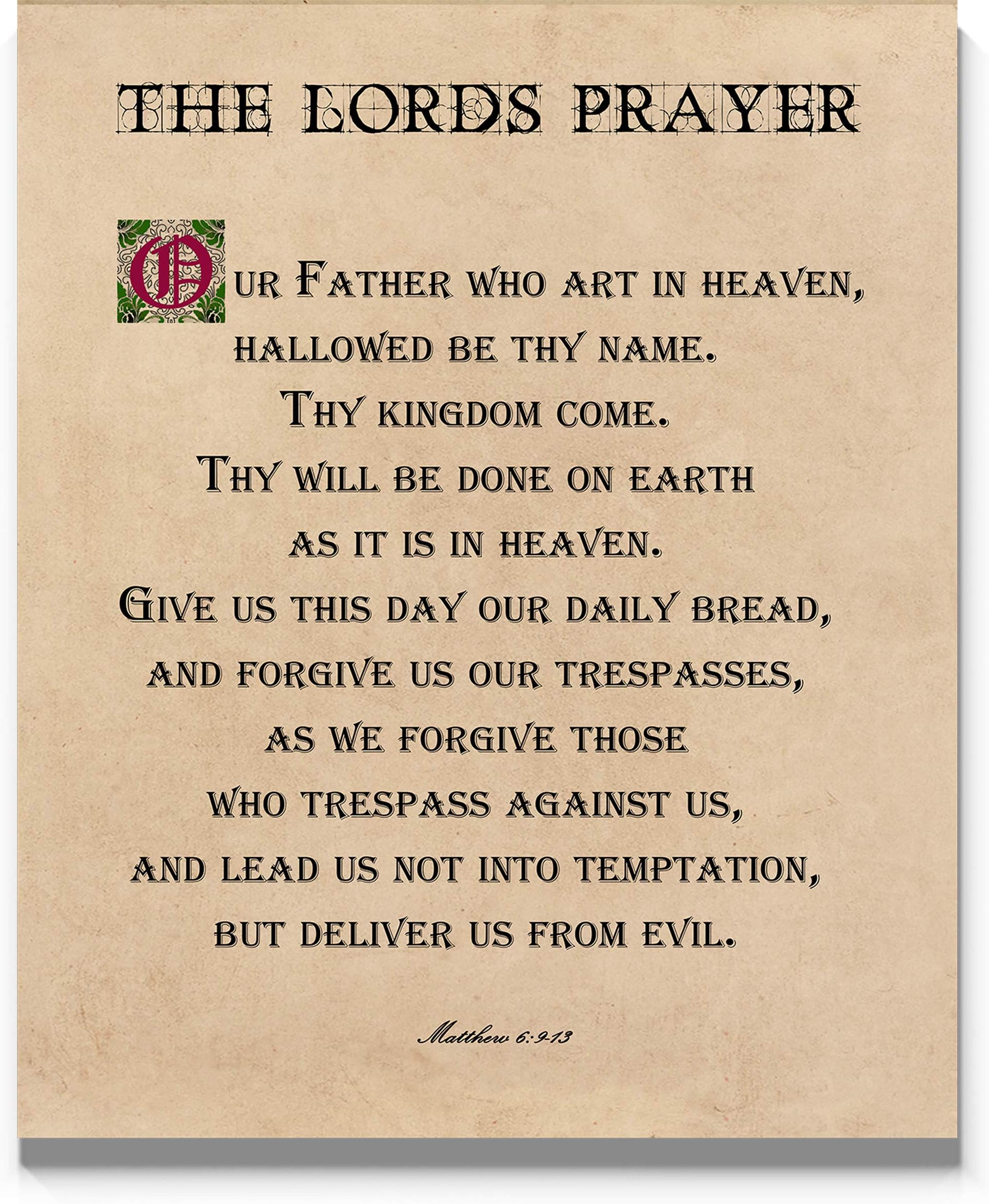 The Lords Prayer Wall Decor, 11"x14" Unframed Print - Beautiful Wall Art Version of the Our Father, Christian Inspirational Room Wall Decor for any Home, Office or Classroom