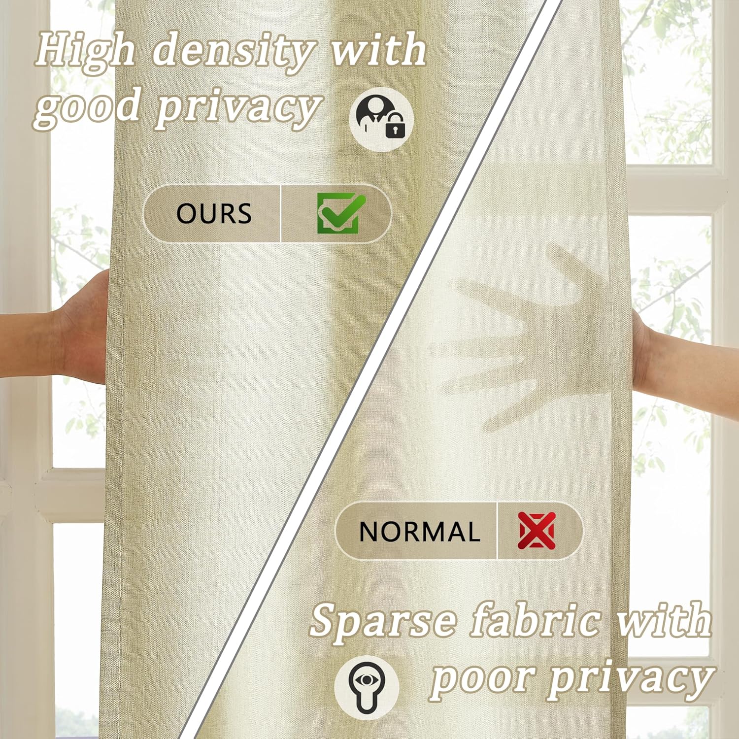 Linen Beige Color Curtains 120 Inches Long 10 ft Length for Living Room Burlap Farmhouse Decor, Tan Beige Semi Sheer Curtain Panels Light Filtering Neutral Earth Style Back Tab Pocket 50 Wide