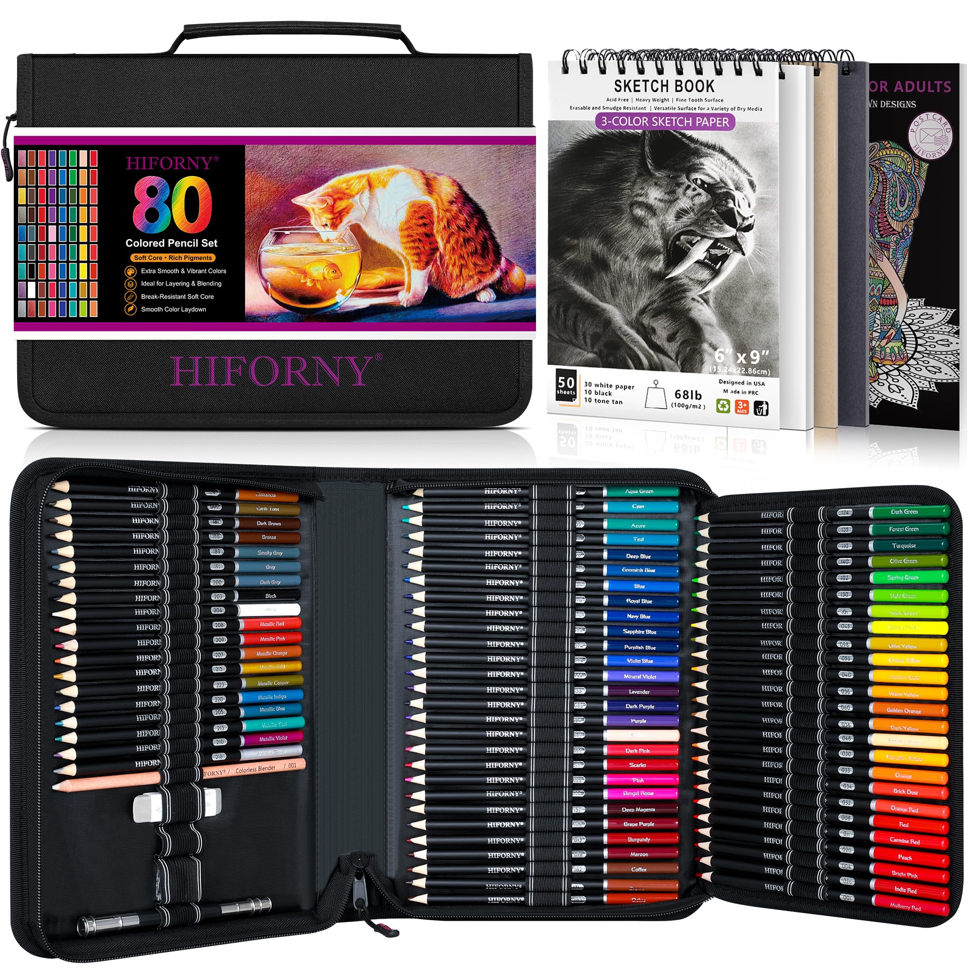 80 PCS Colored Pencils Set,72 Colors Coloring Pencil with Soft Core
