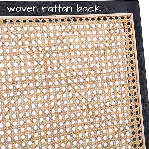 Miniatura 3 de Juego de 2 sillas de comedor de ratán de granja, sillas de comedor de madera negra, sillas rectangulares de cocina, sillas de comedor tapizadas,