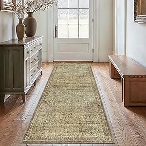 GENIMO 2'6''x10' Non Slip Hallway Runner Rug, Machine Washable, Thin & Low Pile Lightweight for Kitchen, Laundry, Entryway, Bedroom & Living Room, Taupe/Brown