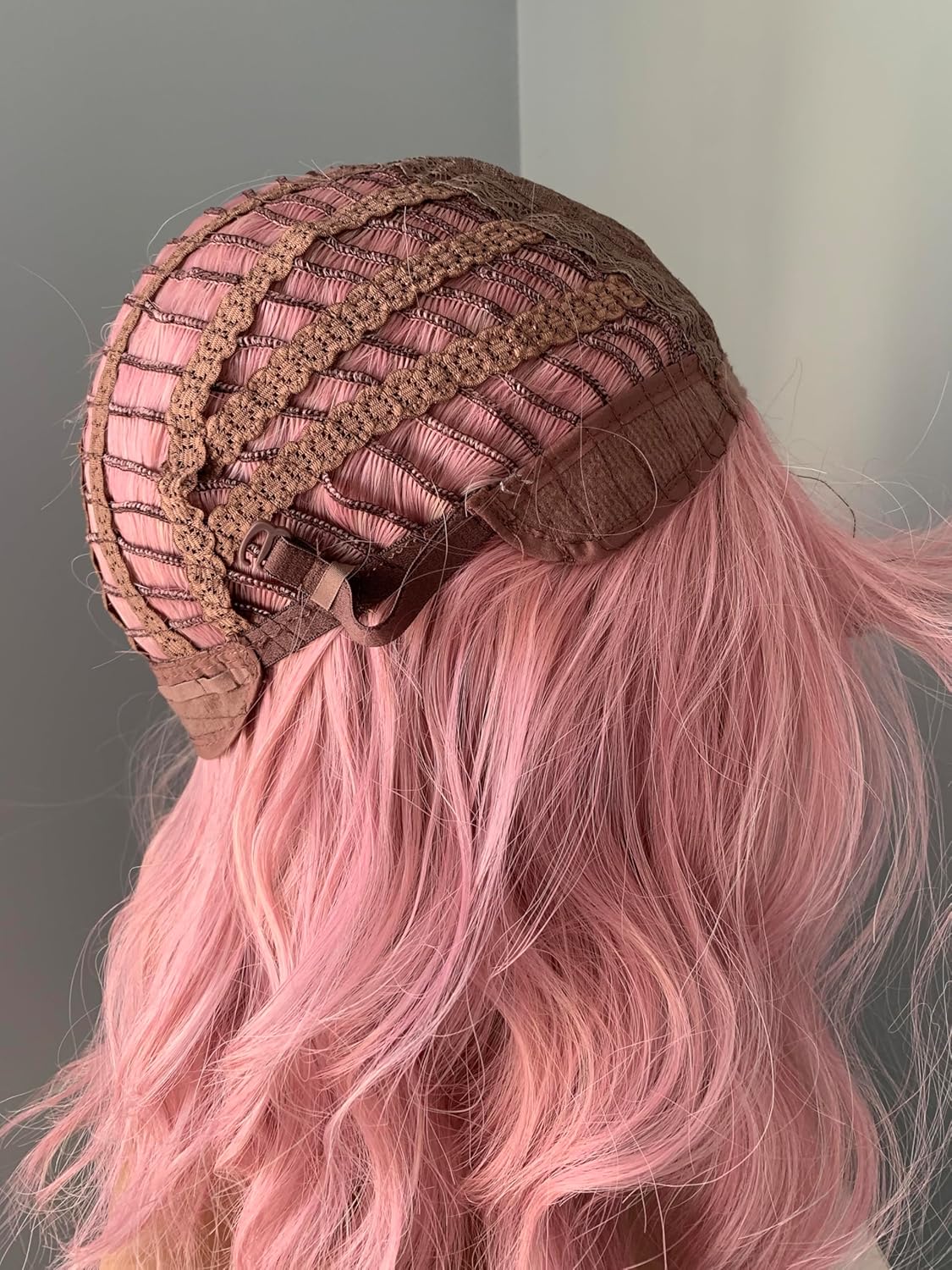 Wavy Pink Wig with Bangs, Shoulder Length, 14" Light Pink Wig Costume Cosplay Wig