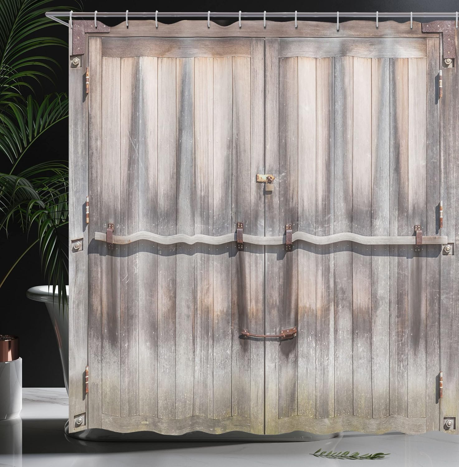 Ambesonne Rustic Shower Curtain, Retro Entrance with Padlock to Abandoned House Wooden Door Rough Oak Agriculture Image, Cloth Fabric Bathroom Decor Set with Hooks, 69" W x 84" L, Brown