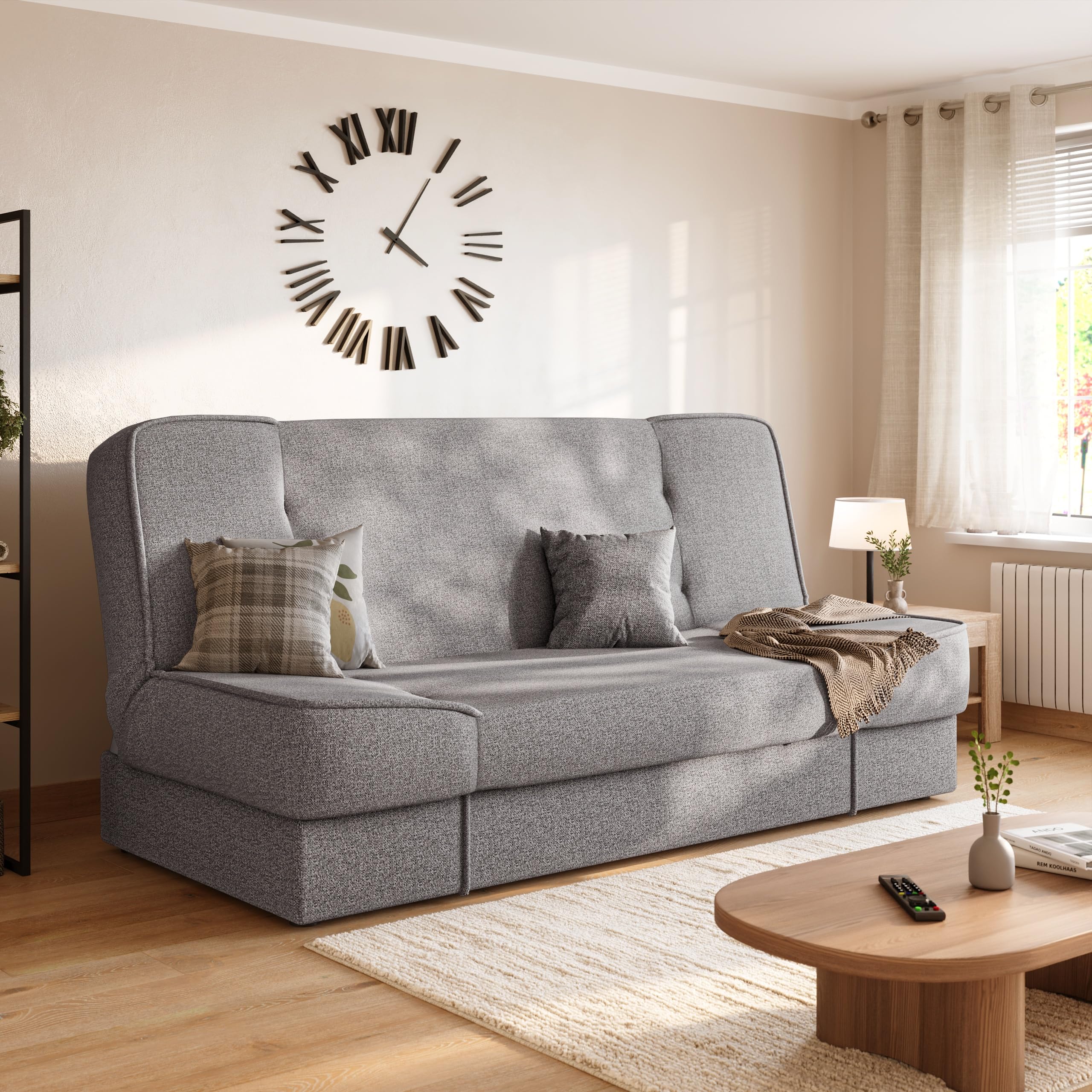 BROMARKT Schlafsofa mit Bettkasten Hellgrau 192x85x93 cm Couch mit Schlaffunktion 190x115 cm Sofa Bed Schlafcouch für Wohnzimmer Wohlandschaft Klappsofa mit 1 Kissen TOLIA