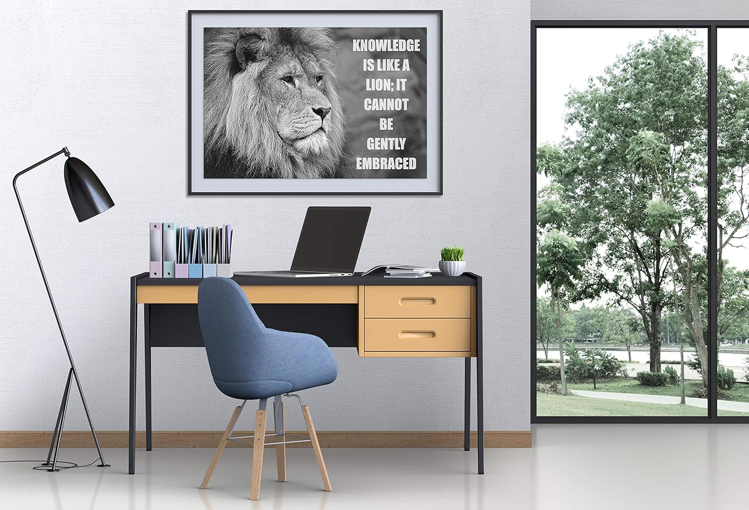Lion Quote Posters - King Power Strength Brave Beast Motivational Quotes Poster Printing - Wall Art Print for Home Office Classroom Decor - Knowledge 2-24X16 inches